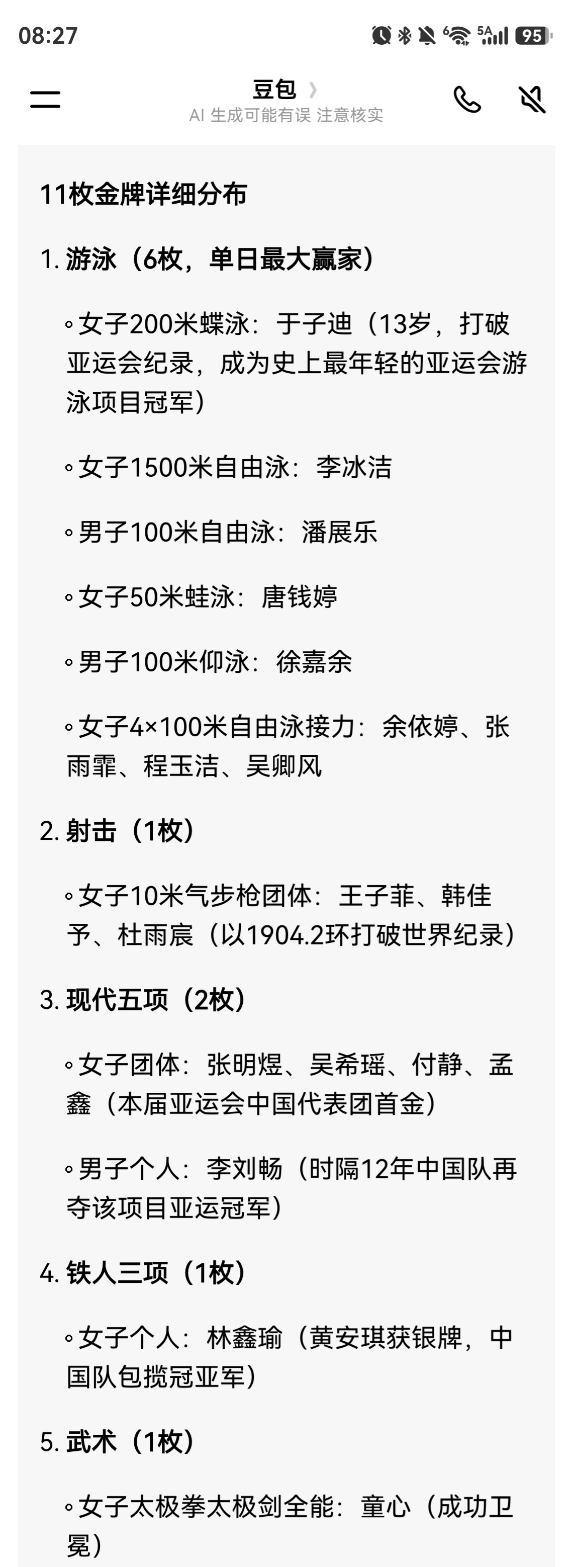 中国队一天11枚金牌太强了 ​​​