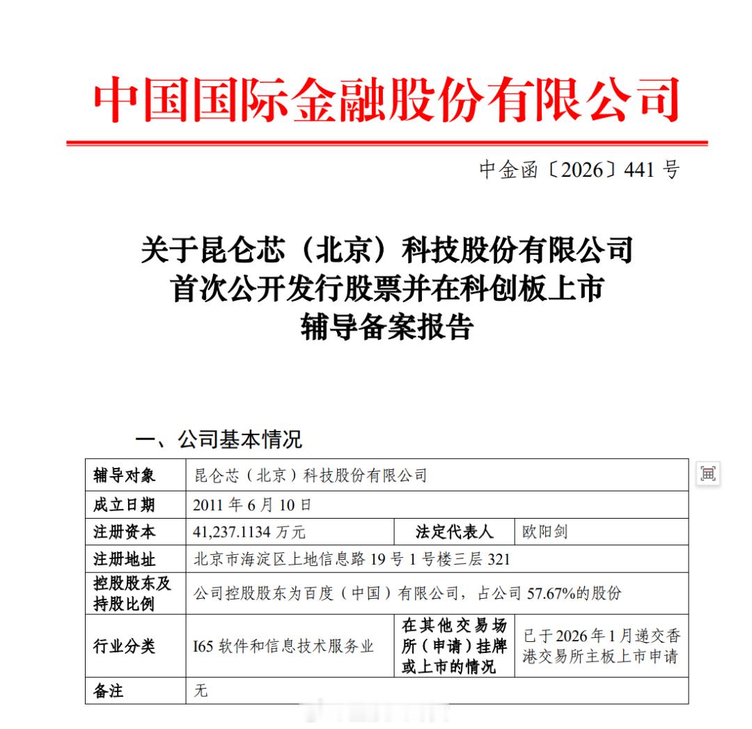 昆仑芯启动科创板IPO上市辅导，百度持股57.67%