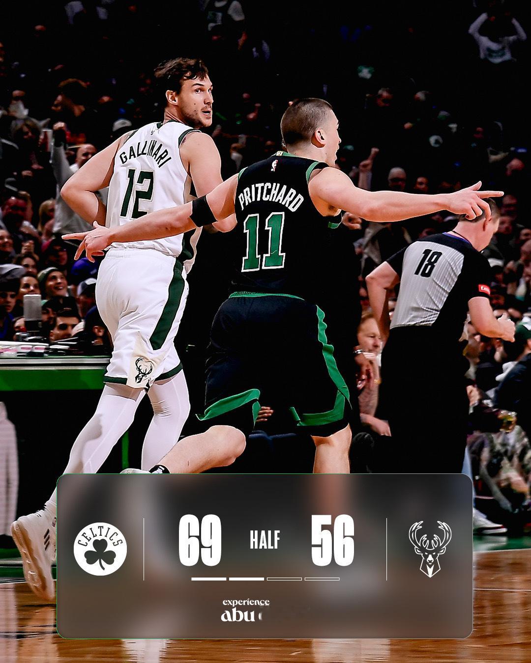 半场凯尔特人69-56领先雄鹿塔图姆23分5篮板普理查德13分5篮板3助攻 ​​