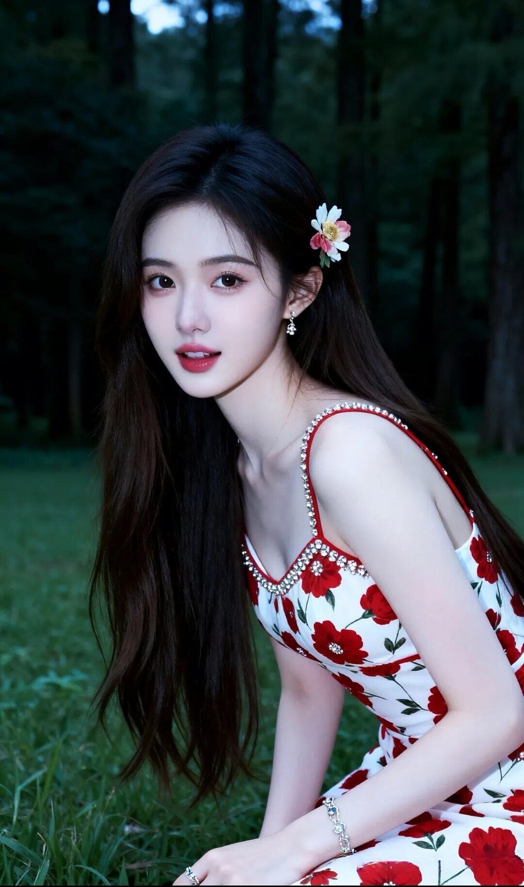森林中的花仙子，红裙飘飘，美若天仙