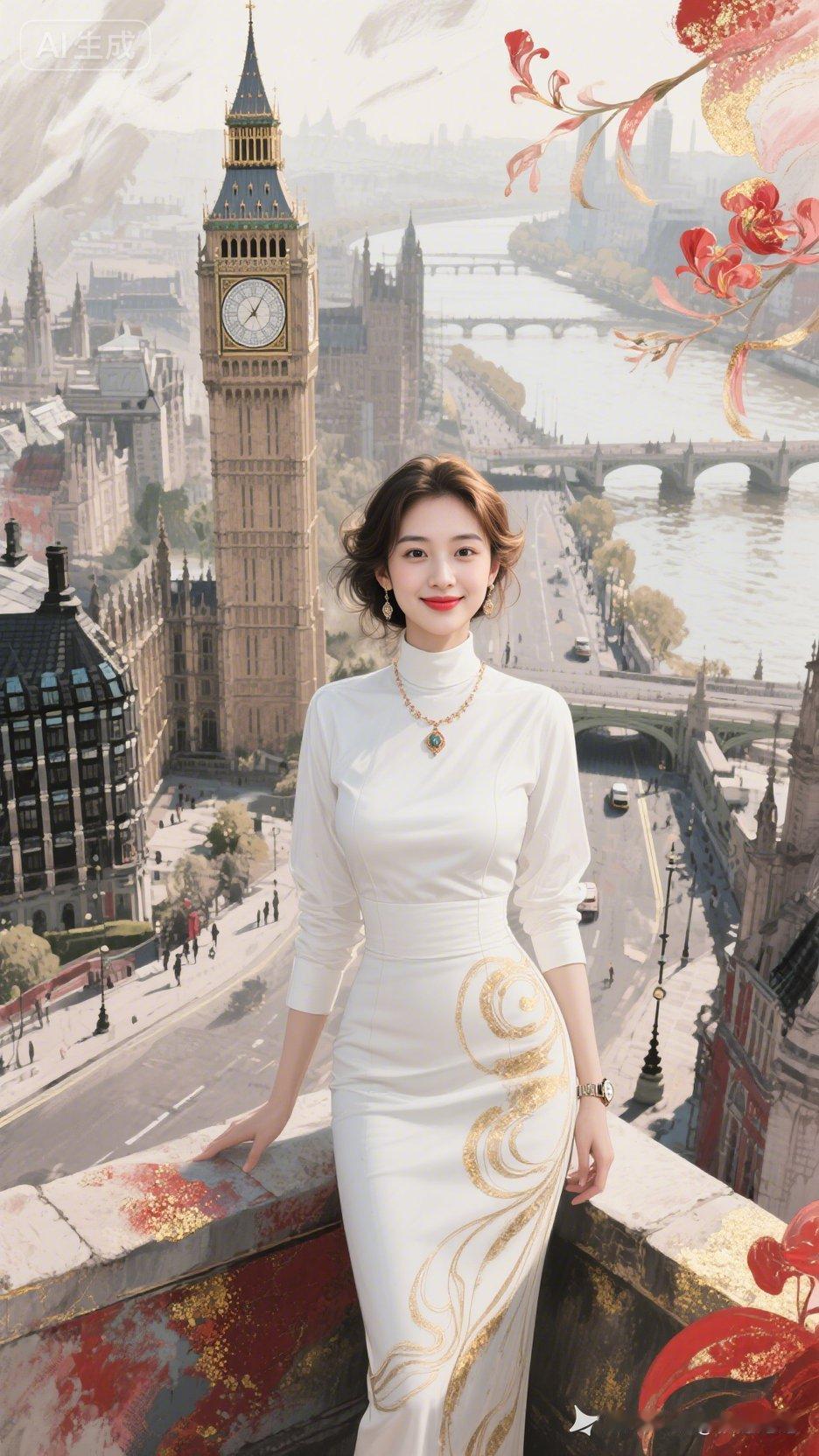 优雅白裙与伦敦钟楼，时尚与古典的完美融合！👗✨🏰