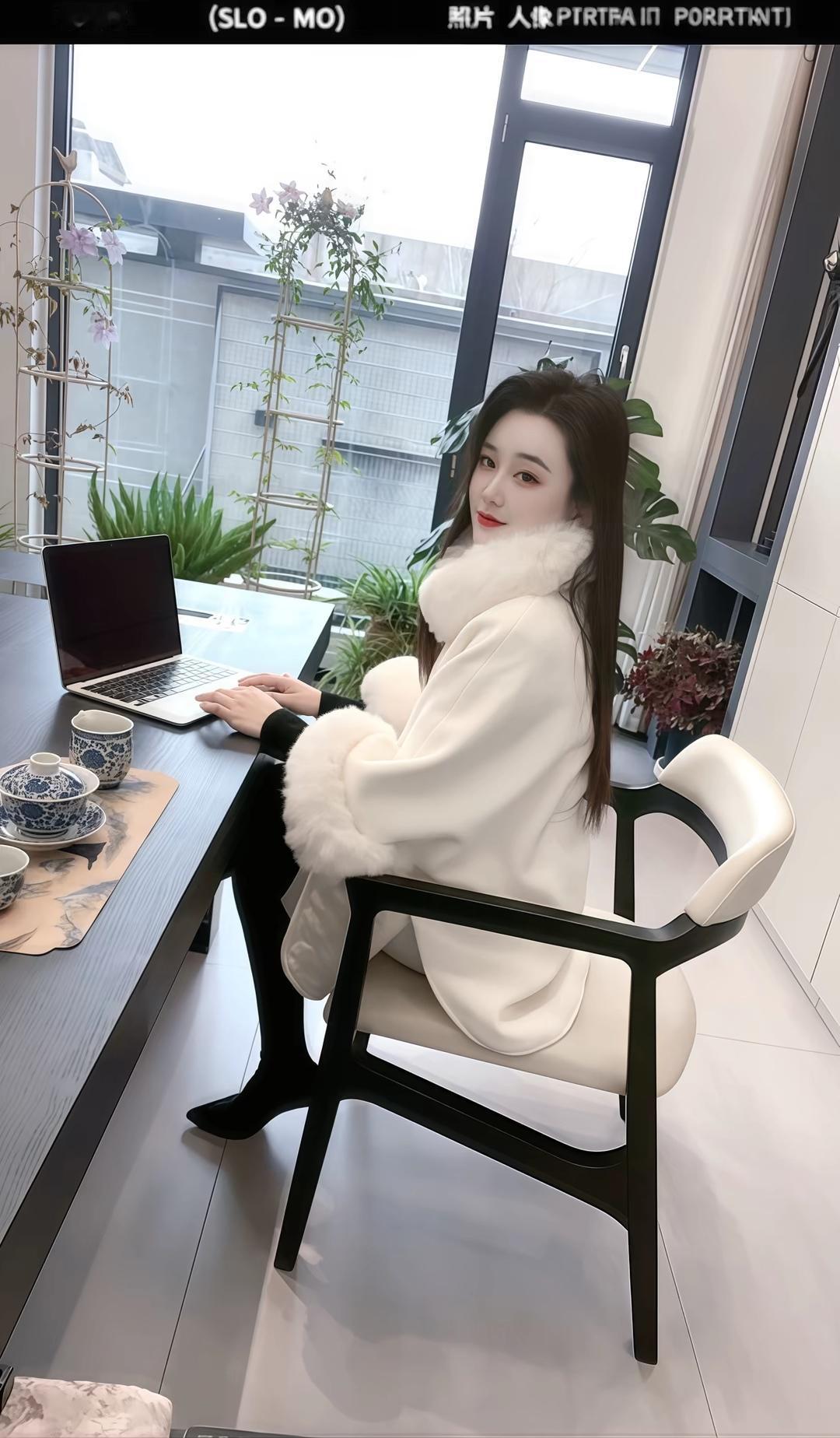 冬日暖阳下，秘书小姨子，静享工作时光，一杯茶香，一份宁静。