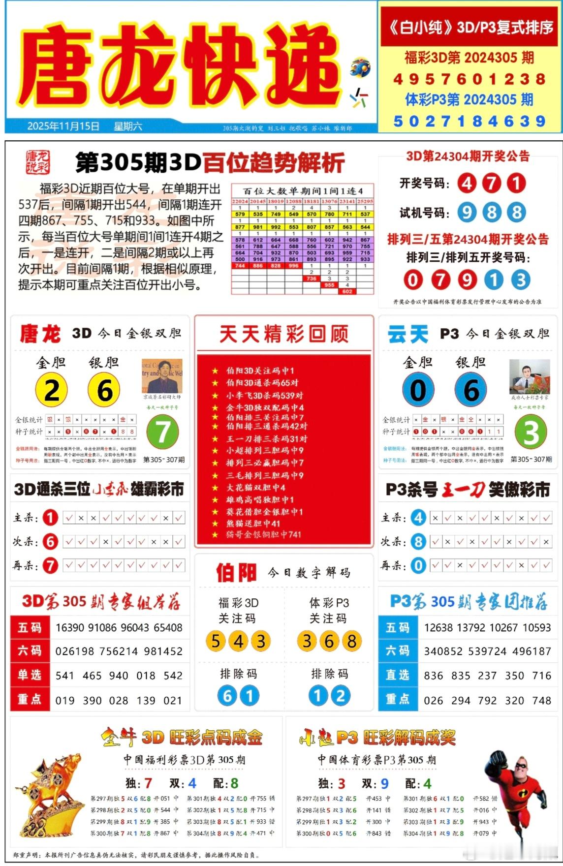🔥11.15唐龙快递，p3.3d大乐透！ 