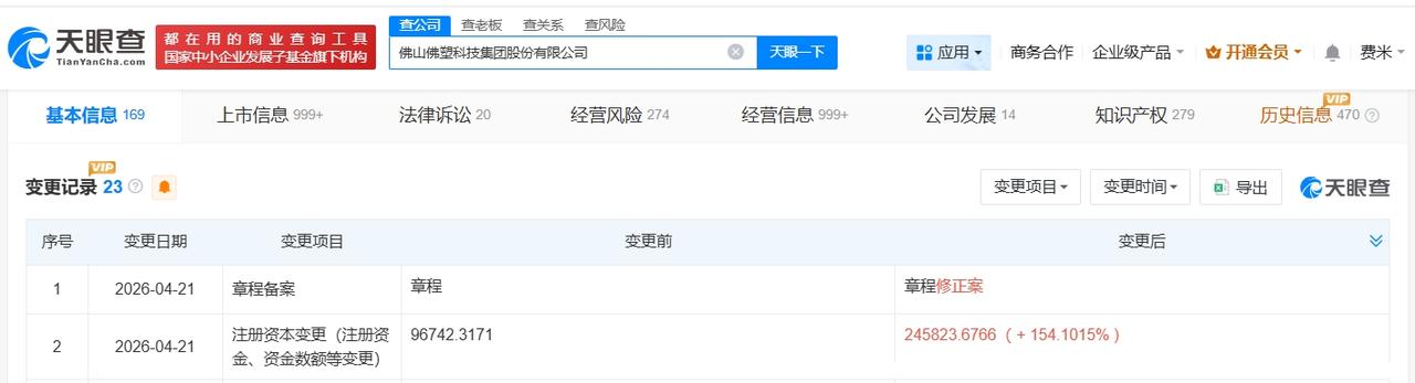 佛塑科技增资至24.6亿 增幅约154%

天眼查App显示，近日，佛塑科技（0