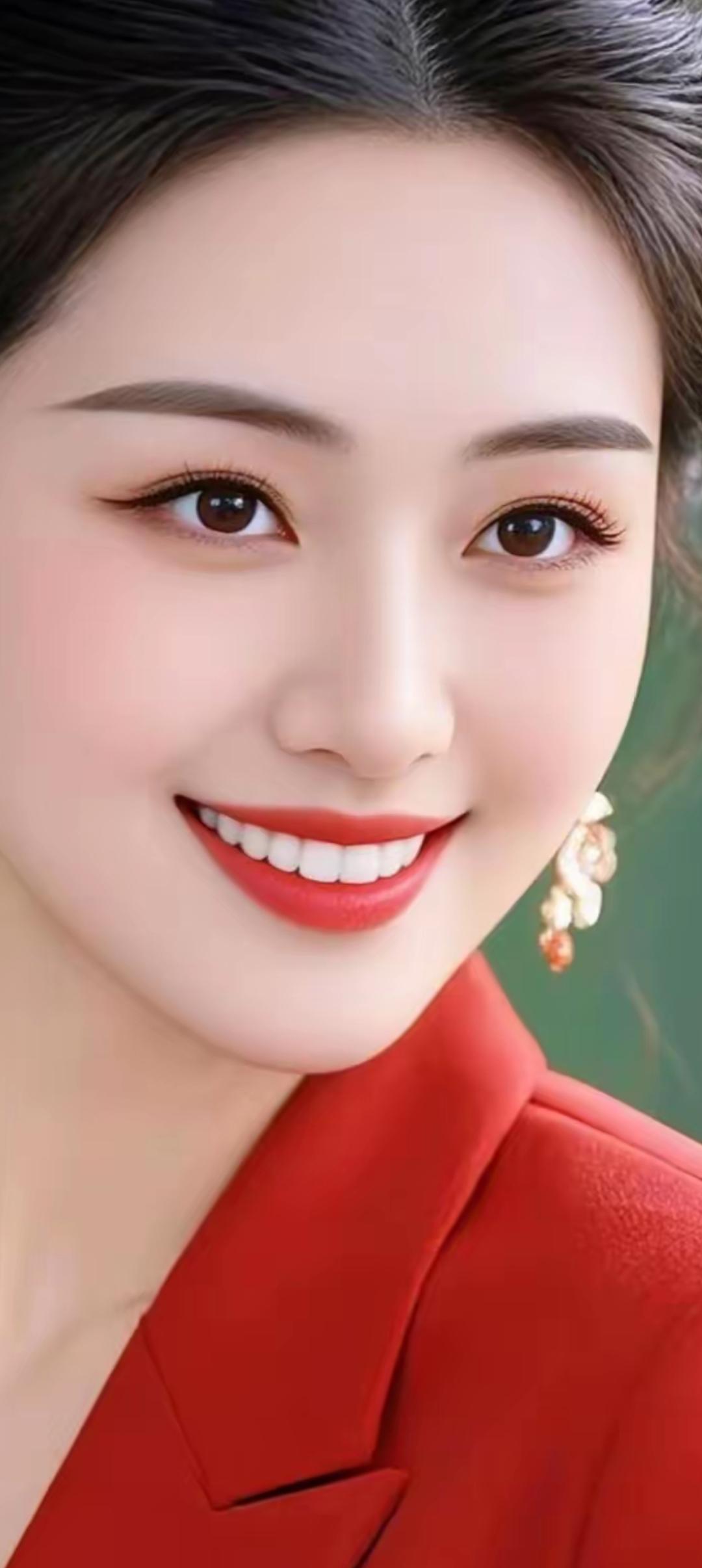 甜美笑容，红衣闪耀，优雅气质，魅力无限！🌸💃💄