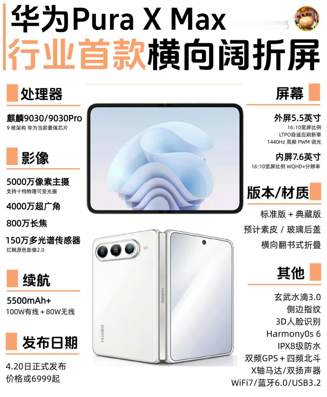 余承东首曝大阔折真机 万众期待的大阔折终于官宣定名华为Pura X Max，作为