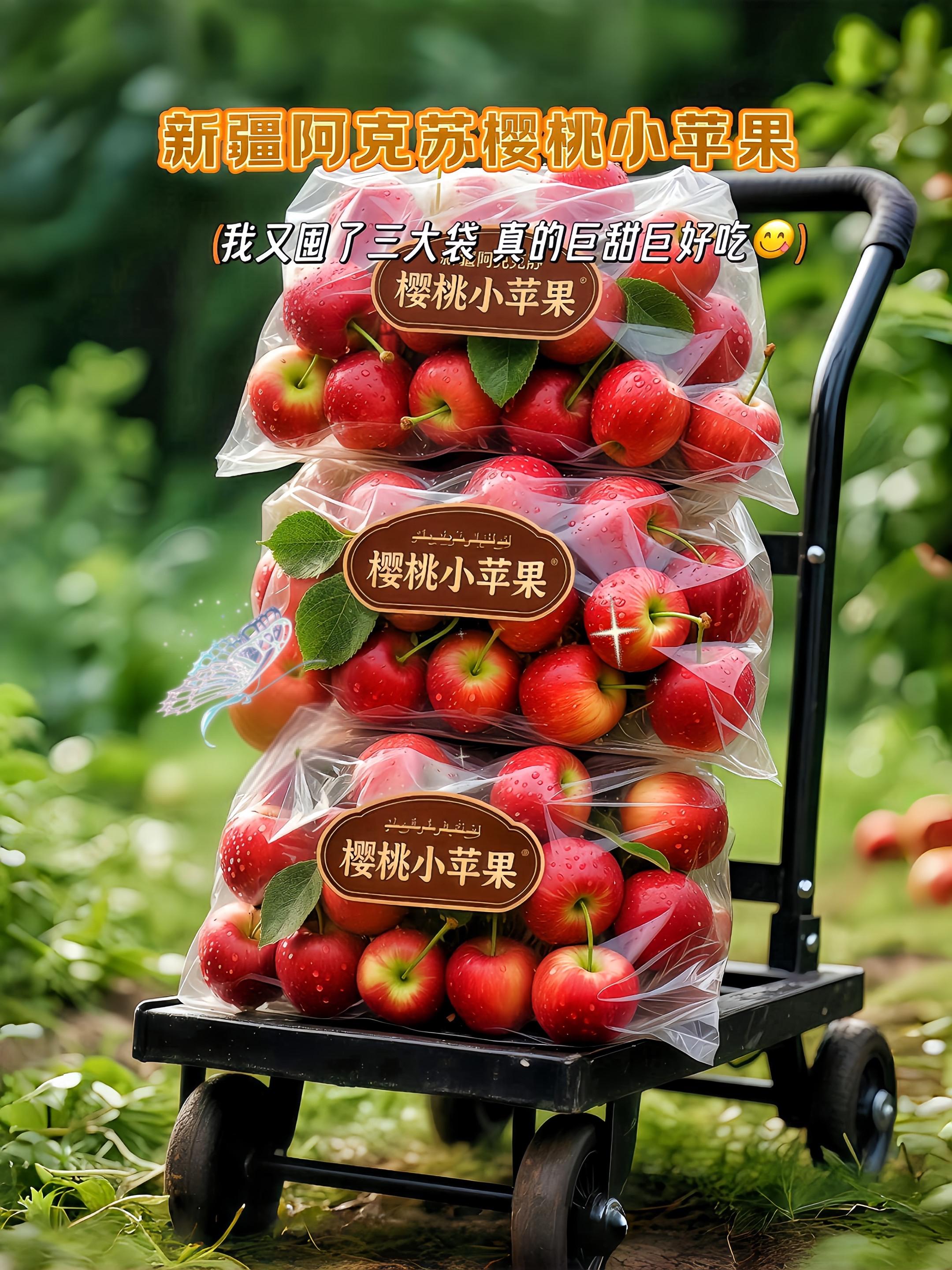 快来瞧瞧咱新疆的樱桃苹果！它们沐浴着充足阳光，吸收着大地的滋养。圆润饱...