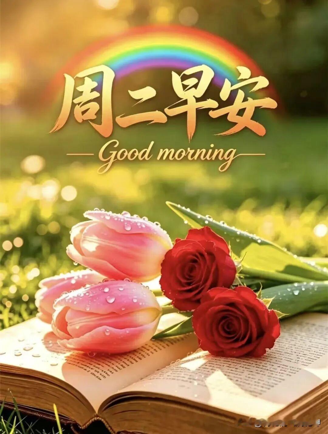 早安，美好的一天从彩虹开始！🌈🌸📖