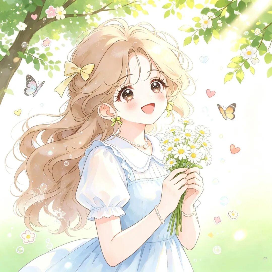 女生头像｜蝴蝶结与小雏菊，属于初夏的温柔手绘
