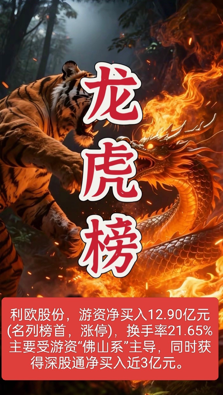 利欧股份，位列龙虎榜榜首！ 