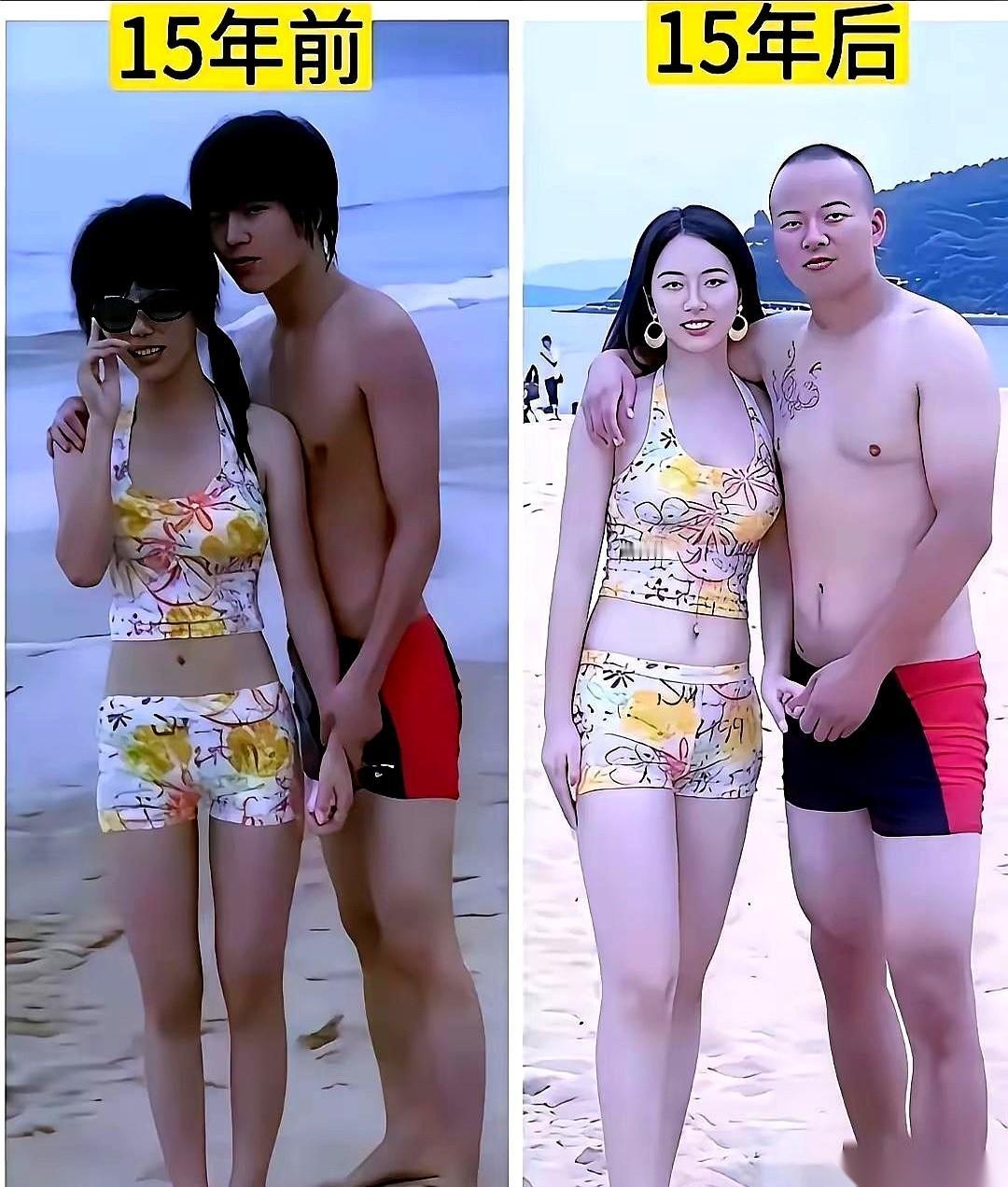 别的不说，就这两张照片。
一张婚前，一张15年后。
这哥们儿，肉眼可见地老了，沧
