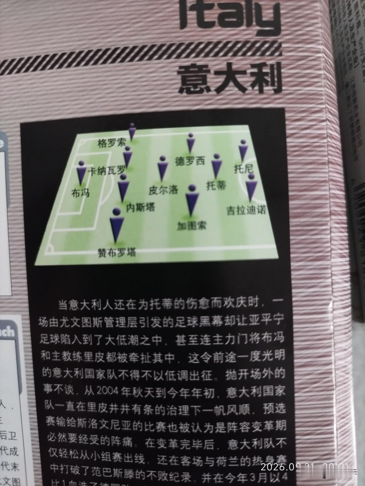 翻开一本20年前的《世界杯观战指南》。

请问，如今的意大利男足球员有谁能进入这