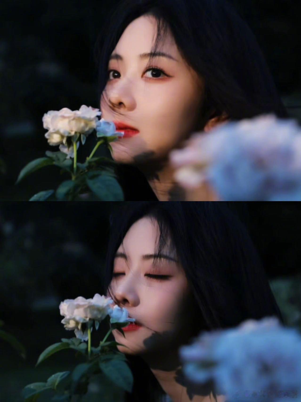 谭松韵吻花 谭松韵吻花场景太绝了！发丝被微风轻轻吹动，自带清冷沉淀的独特气质，视
