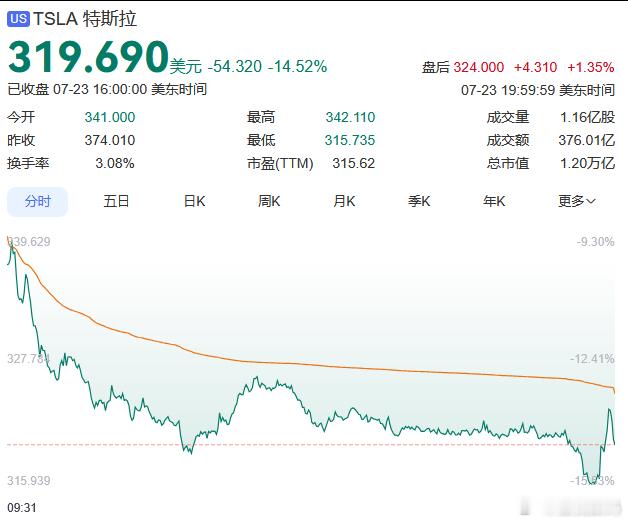 特斯拉崩跌原因 服了，崩跌看成了崩铁特斯拉股价跌幅扩大至12%，报329.015