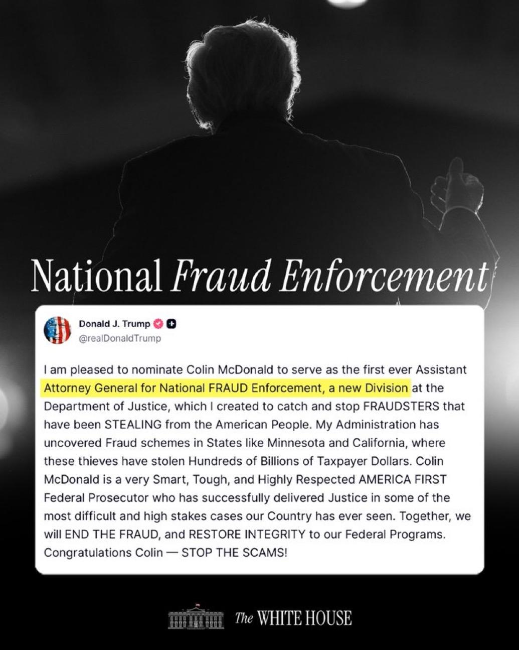 结束欺诈

特朗普提名科林·麦克唐纳Colin McDonald担任全美反欺诈执