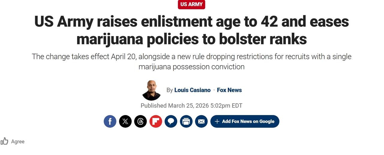 美国放宽新兵入伍年龄，最高可到42岁
根据3月20日发布的陆军条例601–210