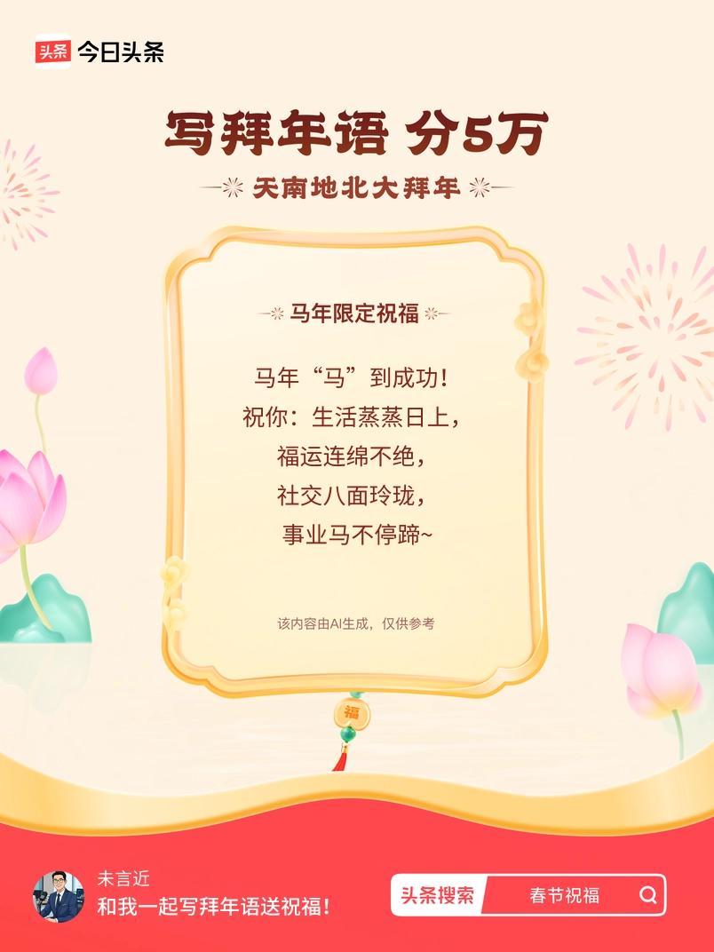 写拜年语送祝福新春拜年送祝福！我的祝福是：“马年“马”到成功！祝你：生活蒸蒸日上