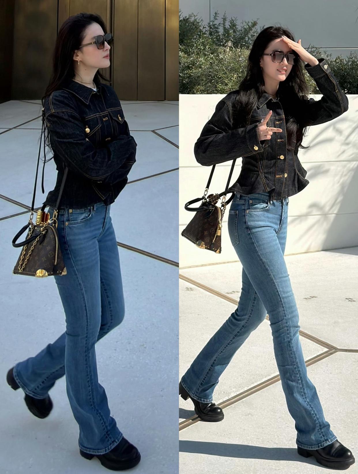 你觉得刘亦菲的腿穿牛仔裤怎么样？
她是不是属于梨形身材，
大腿比较有肉。
腰很细