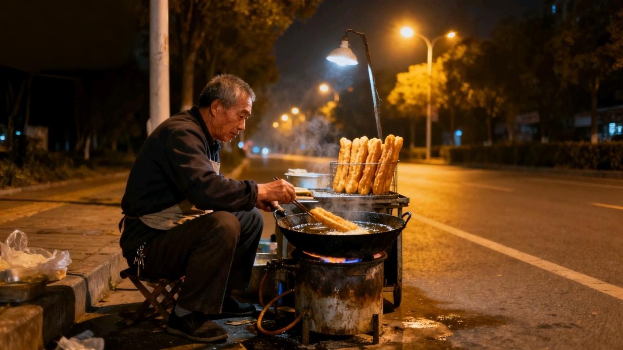 凌晨3点的小吃摊，藏着成年人最不敢说的体面
 
张叔的手在油锅里翻涌时，指节上的