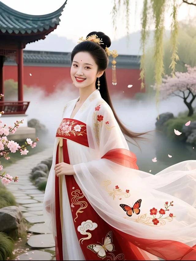 浅笑嫣然百媚生，
恰似仙女降凡尘。
眉是春山寒远黛，
眸落秋水映繁星。