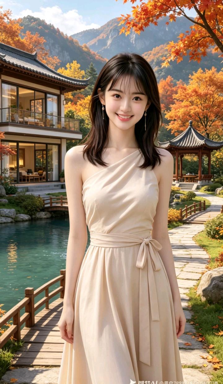 这位美女在秋天的景色里拍照。一个女人是美貌重要还是人品重要 你觉得女人重要，还是