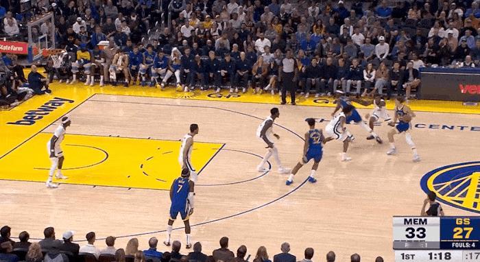 库里不在找谁？当然是找巴特勒啦！
在今天NBA常规赛勇士对阵灰熊的第一节比赛中，