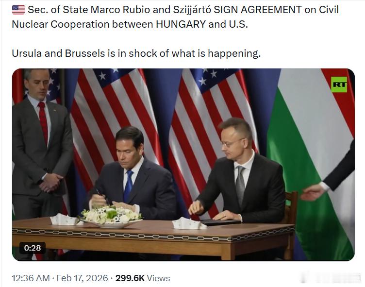 国务卿马可·卢比奥与西雅尔托签署了匈牙利与美国在民用核能领域的合作协议。 