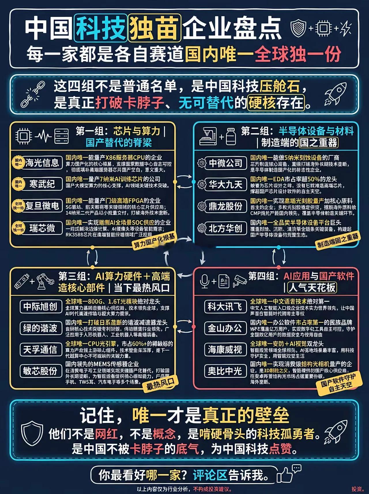 中国科技四大独苗，全是打破卡脖子硬核底牌。中国硬核科技 国产芯片 半导体国产替代