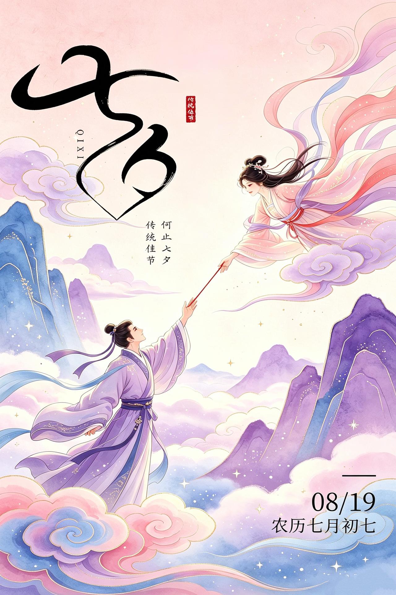 💌七夕早安！在这个传统浪漫的节日，送上清晨的美好祝福🌟。星光为媒，清风作伴，