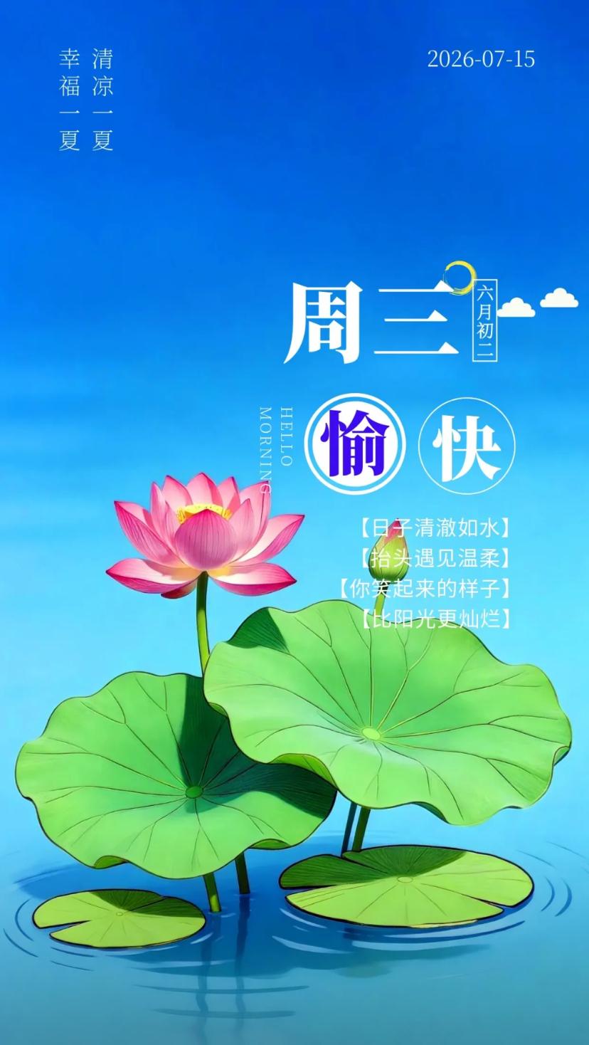 夏晨问安，朝阳灿烂伏天开，满怀轻快踏晨来。
2026./07.15.
[微风][
