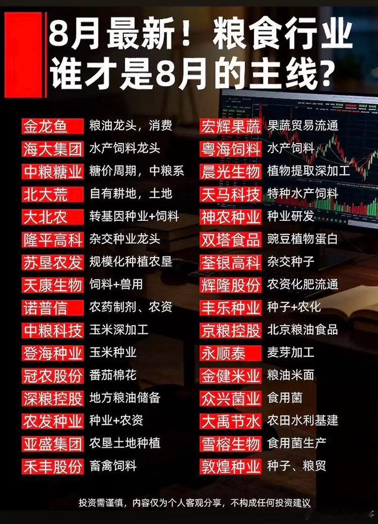 8月粮食产业链梳理：拆解种业、种植、饲料三大机会方向！近期粮食板块频繁异动，消息