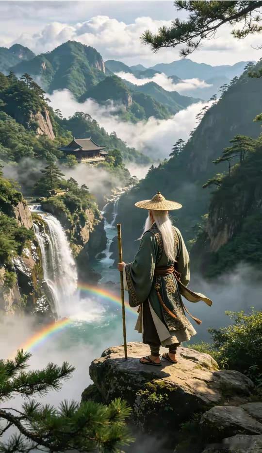 父爱如山大于天，
千斤重担压在肩。
风雨无阻仍前行，
越是艰险越向前。
