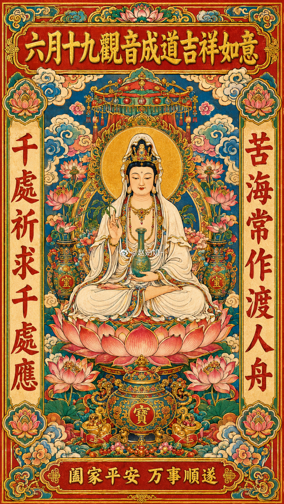 今日农历六月十九，恭迎大慈大悲观世音菩萨成道日。在汉传佛教中，六月十九是观世音菩