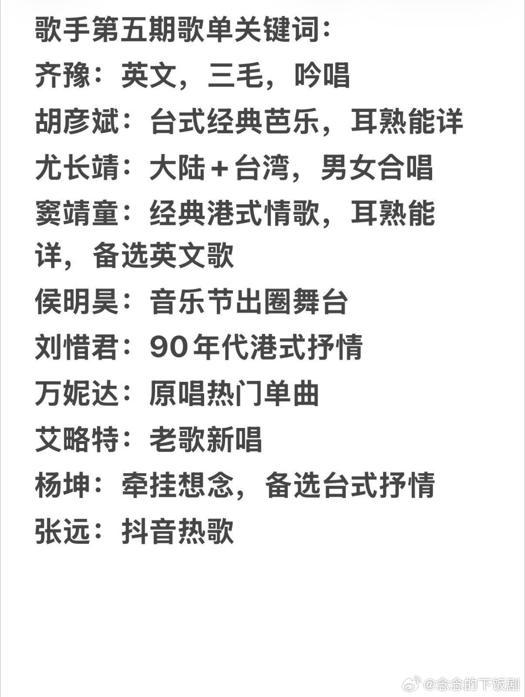 歌手歌手第五期歌单关键词🍉歌手‖ 