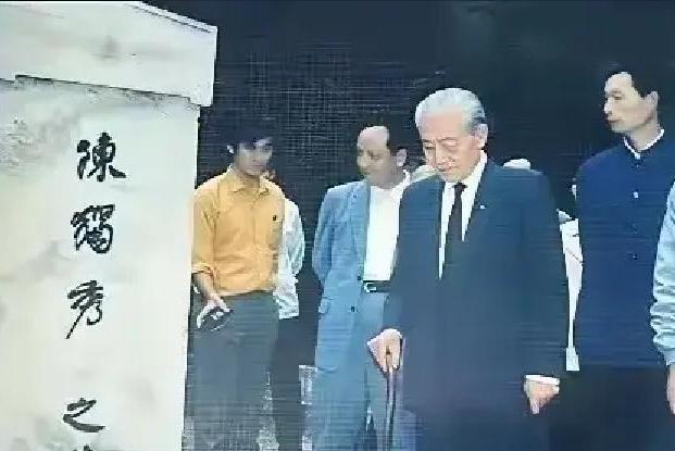 1990年9月，83岁高龄的赵朴初回到家乡安庆，在陈独秀墓前说：
 
你看这墓碑