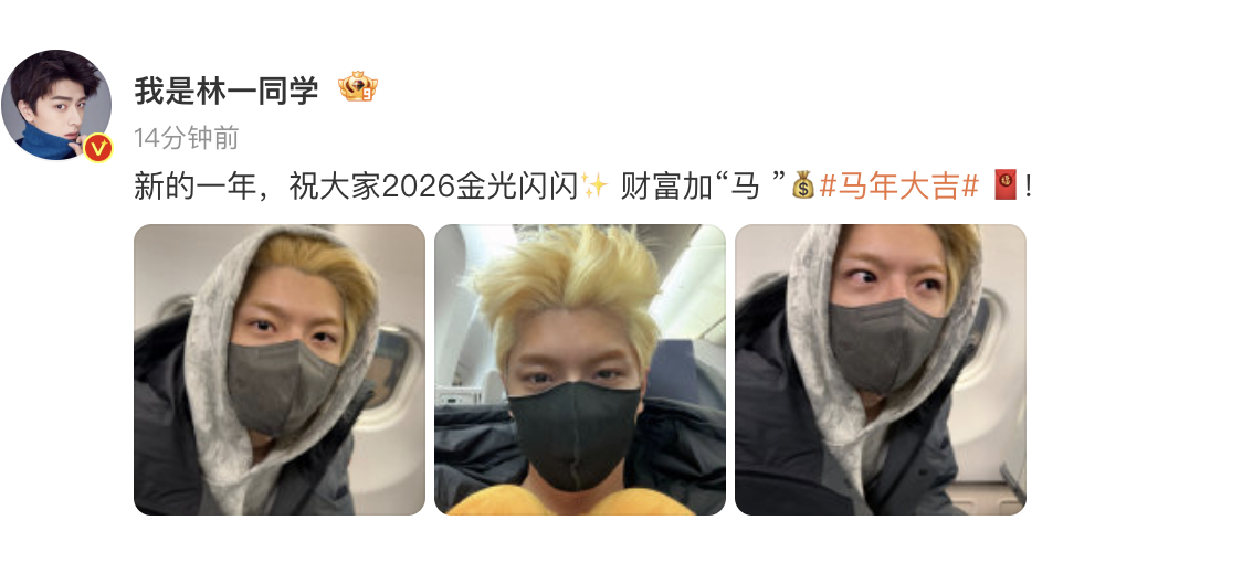 林一新年染成金发了，不过这。。。嗯。。。开心就好。