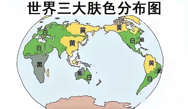 世界三大人种分布图。地图 地理知识