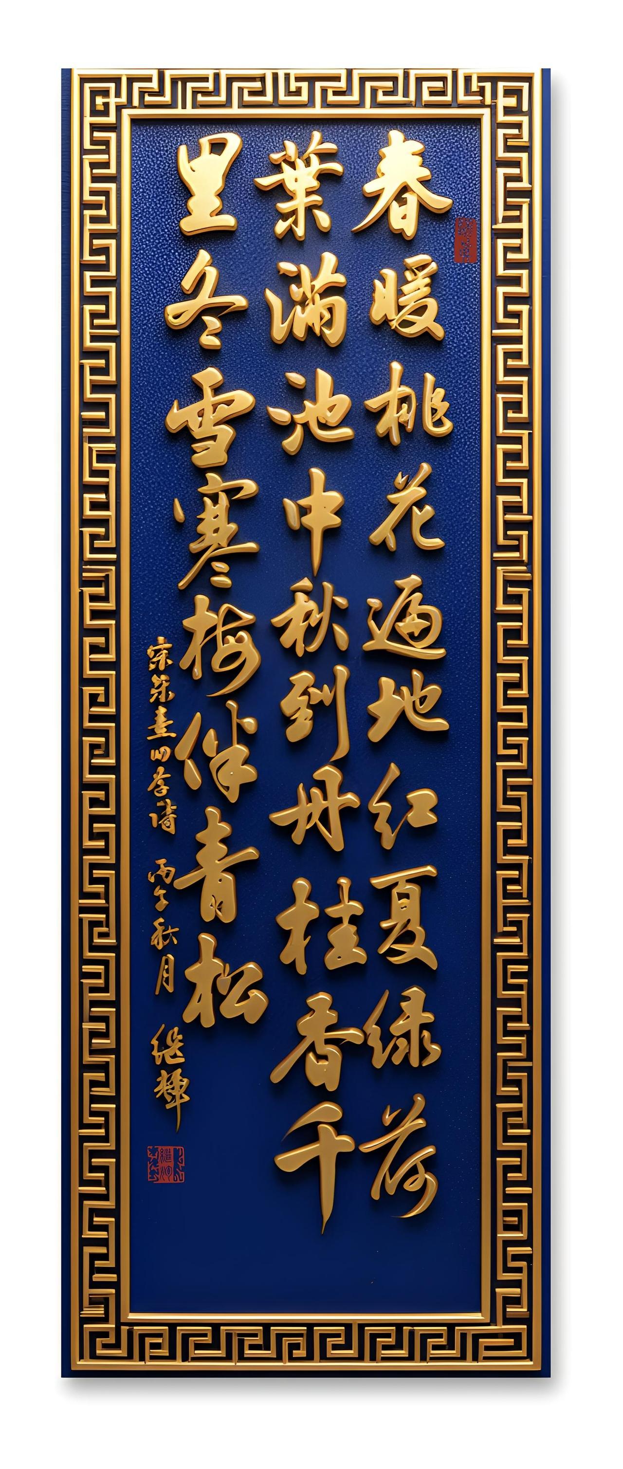 春暖桃花遍地红，夏绿荷叶满池中，秋到丹桂香千里，冬雪寒梅伴青松！书写这首广为流传