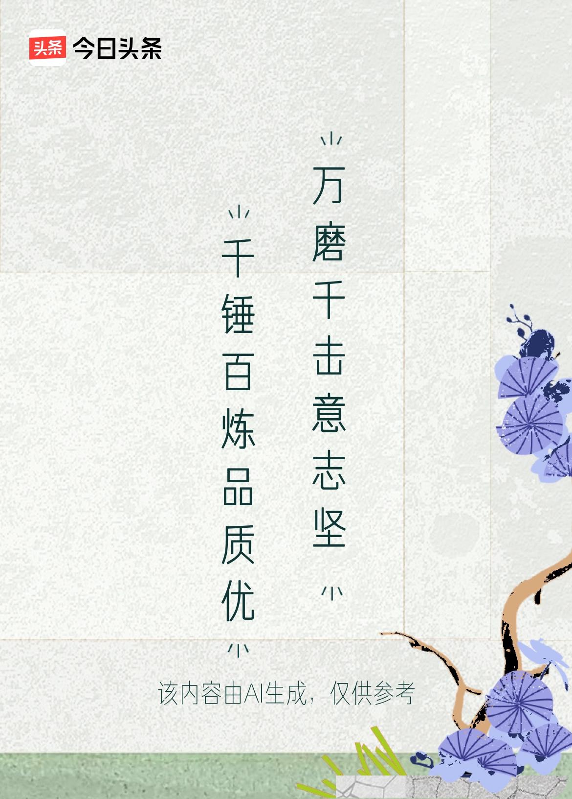 微头条
上联：千锤百炼品质优
下联：万磨千击意志坚
这个下联“万磨千击意志坚”与