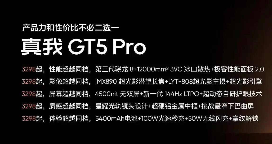 我艹，太牛逼了，真我GT5pro几乎和一加12一样的配置12+256只卖3298