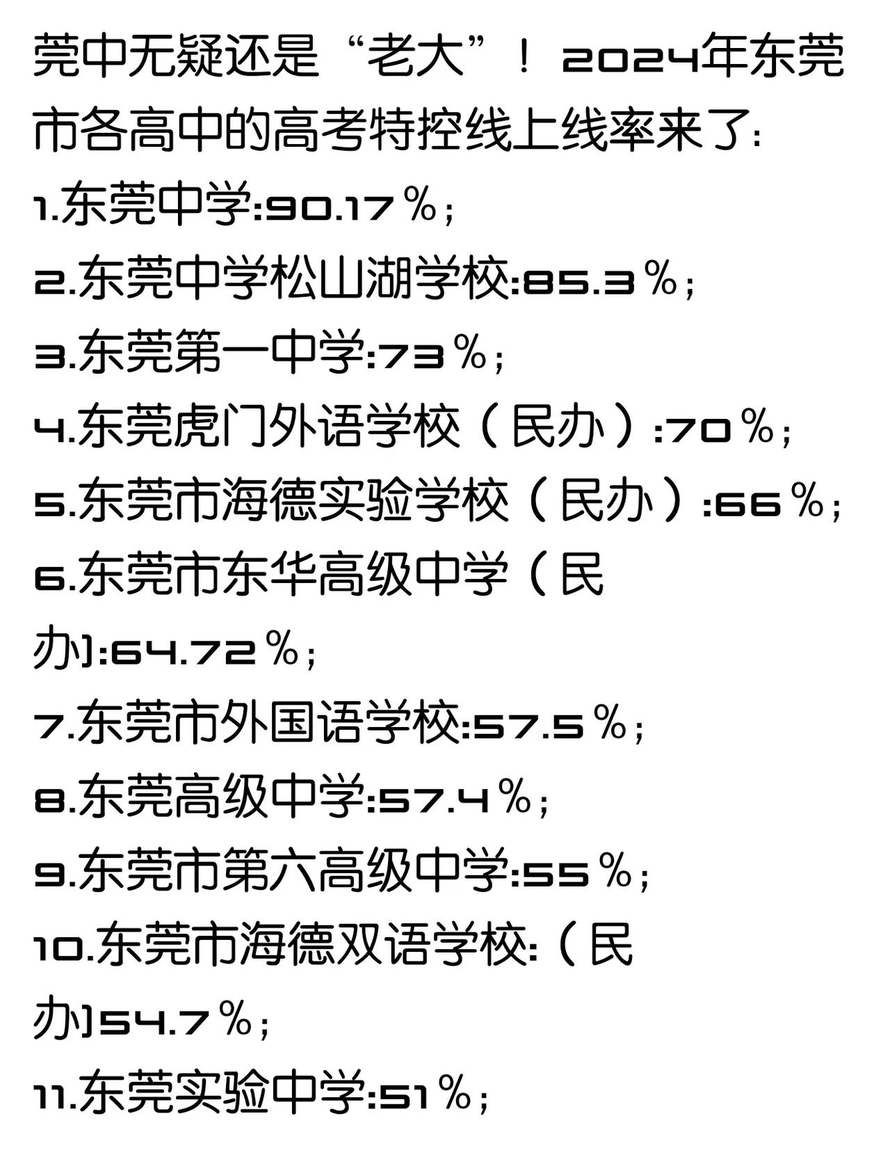 每年高考，东莞都会出民办公办大PK，可以说年年高考年年比。像东华就说清北生，其他