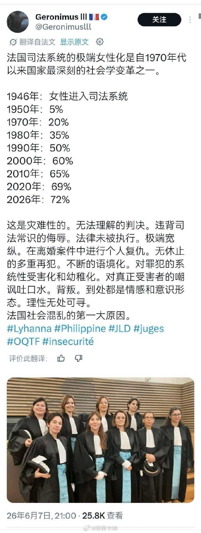 前车之鉴。
这些关键部门必须一看政治立场、二看专业能力，不能以性别来决定。
千里