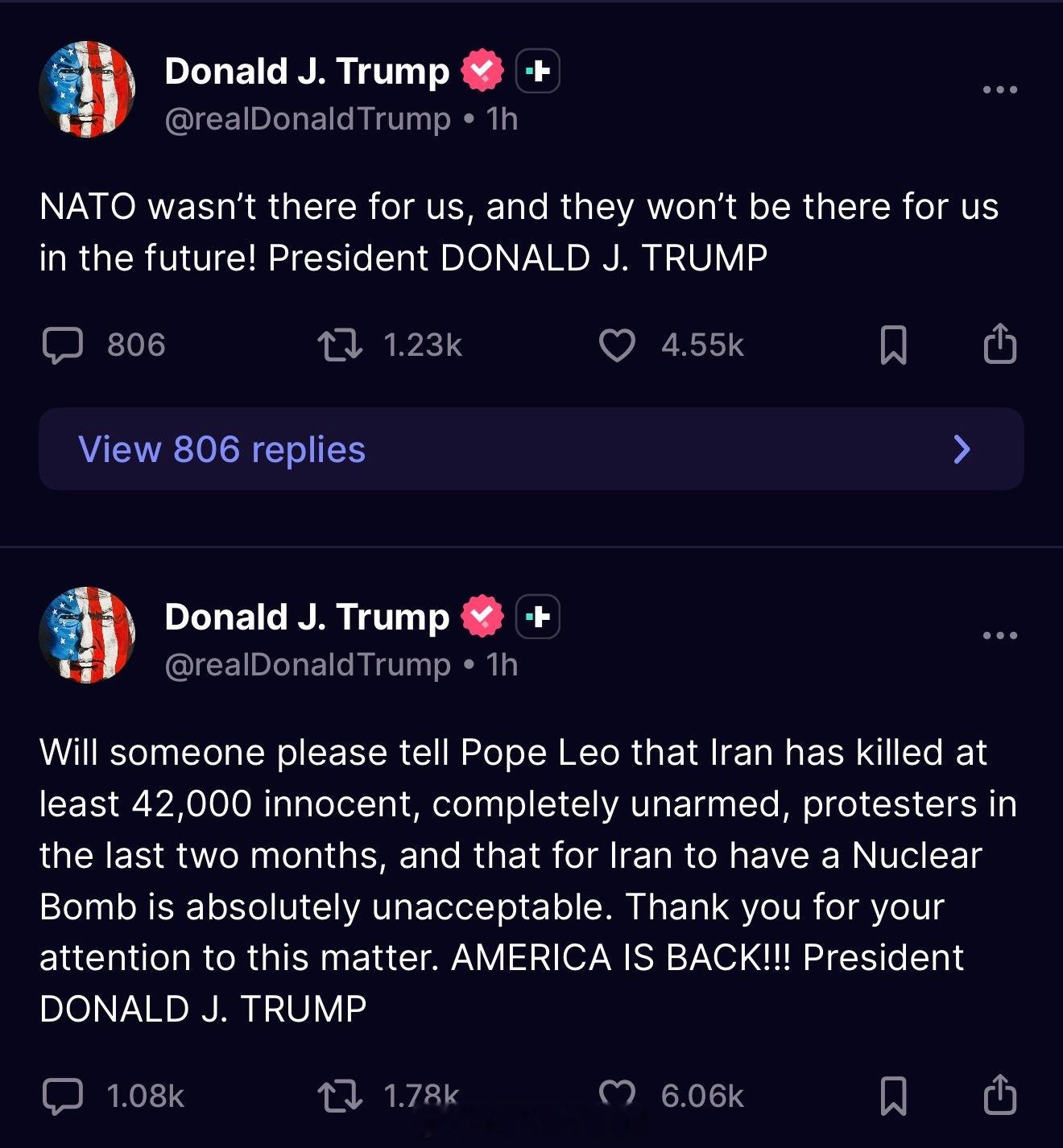 川普半夜发牢骚连发两贴：“北约过去没有站在我们这边，未来他们也不会站在我们这边！