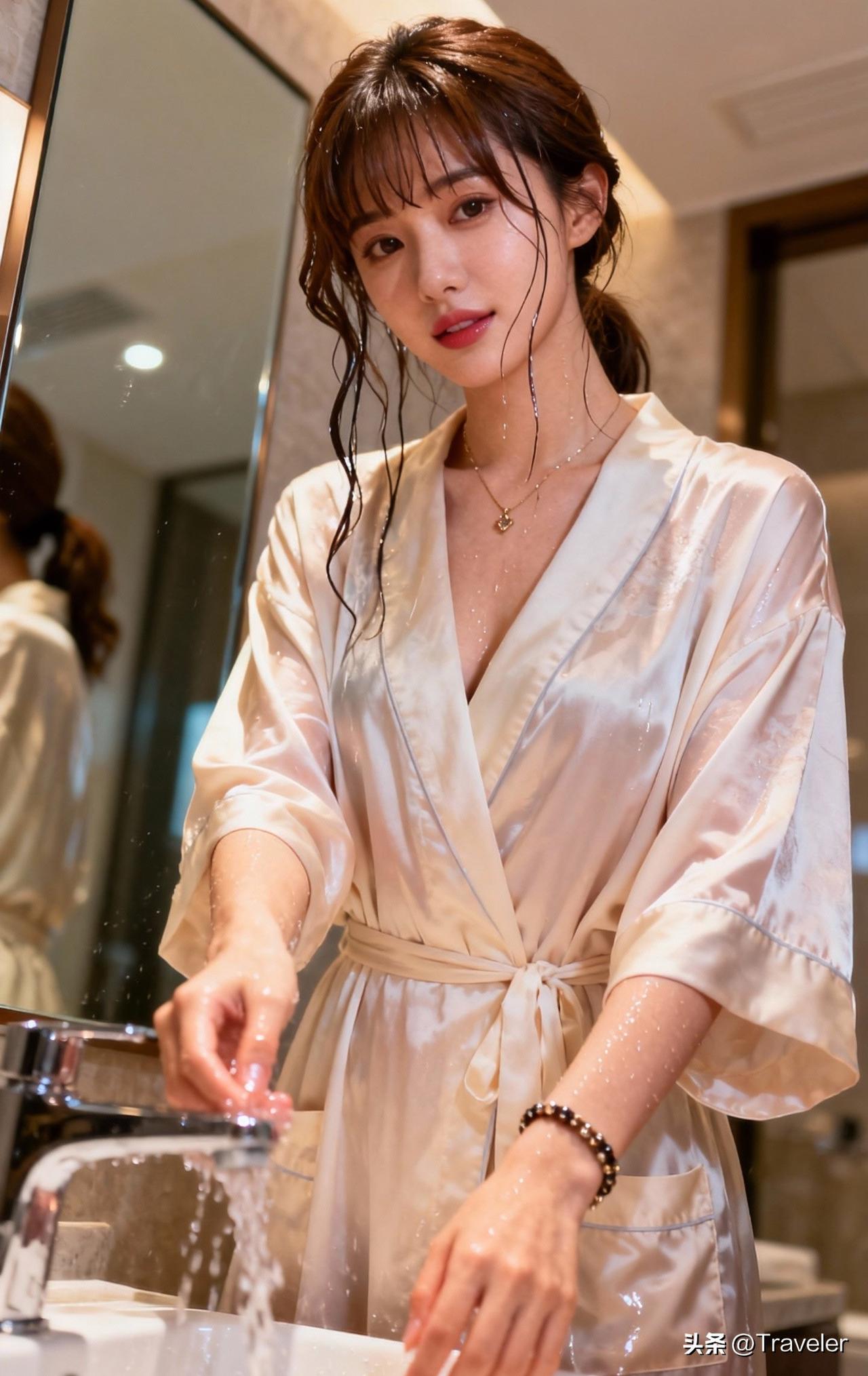 沐浴后的柔美时光，尽在奢华的丝质浴袍中。💧✨