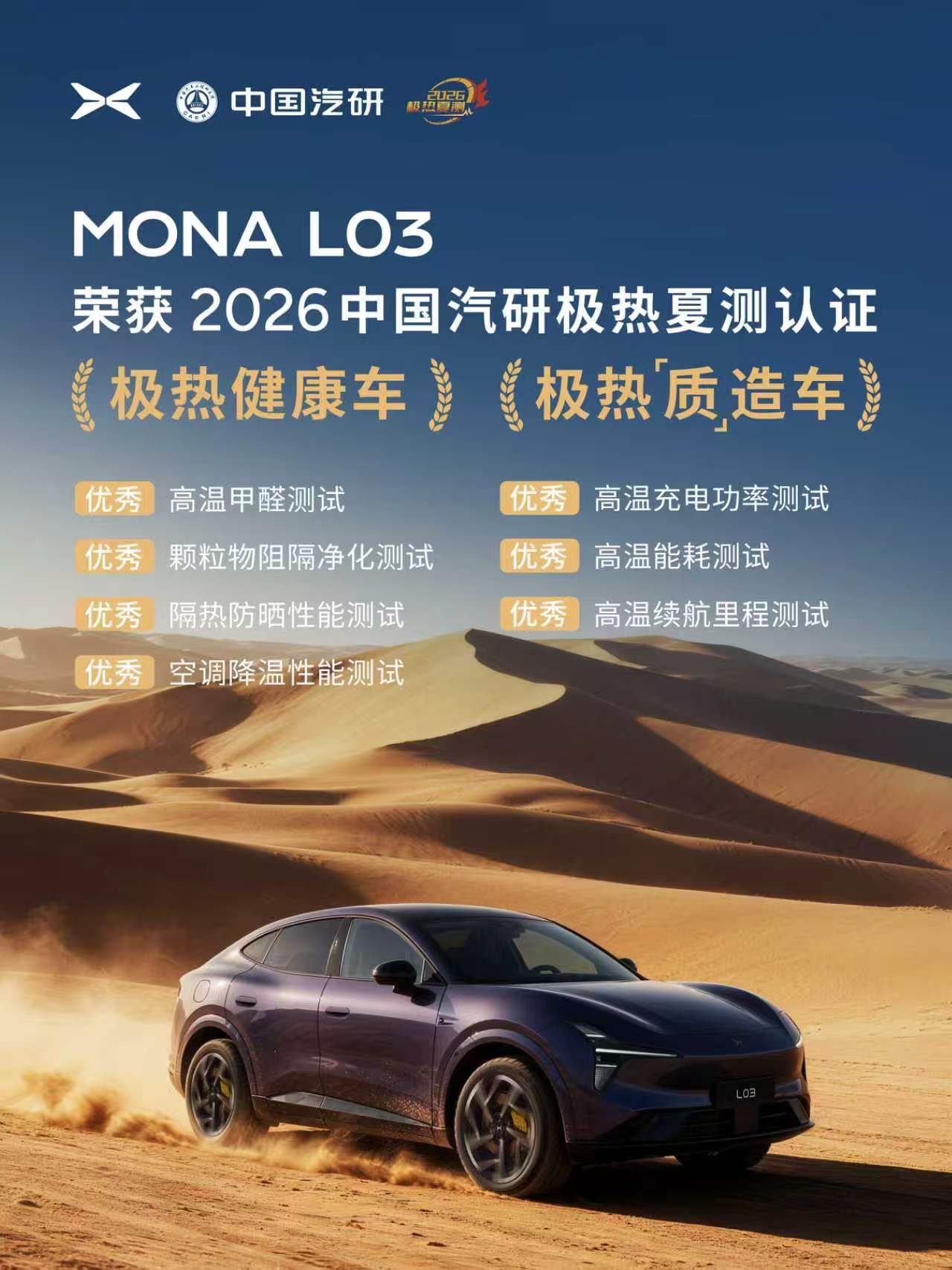 MONA L03这次把高温甲醛、高温能耗、高温充电功率、高温续航、隔热防晒、空调