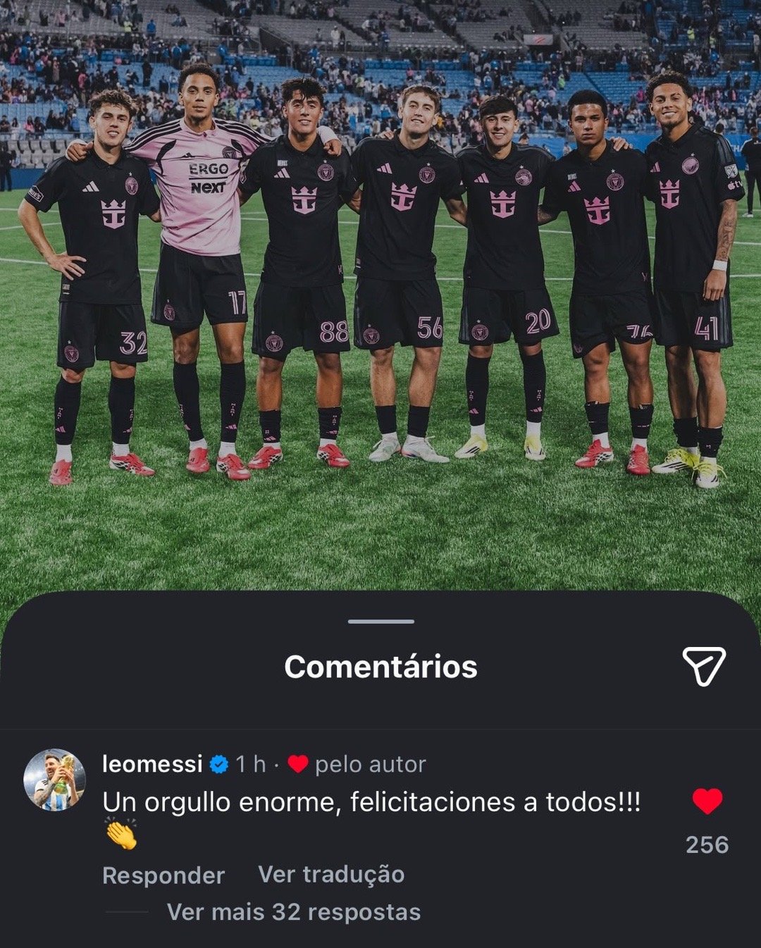 📲梅西在关于迈阿密国际青年学院的年轻球员为一线队出战上一场比赛的帖子下发表了评