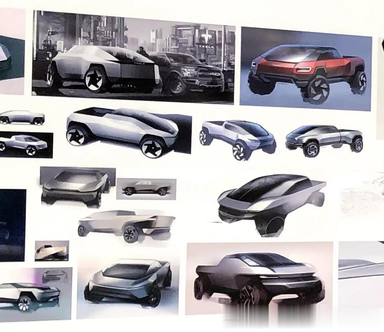 特斯拉Cybertruck此前的设计方案曝光，原来之前设计师有传统的方案啊，很明