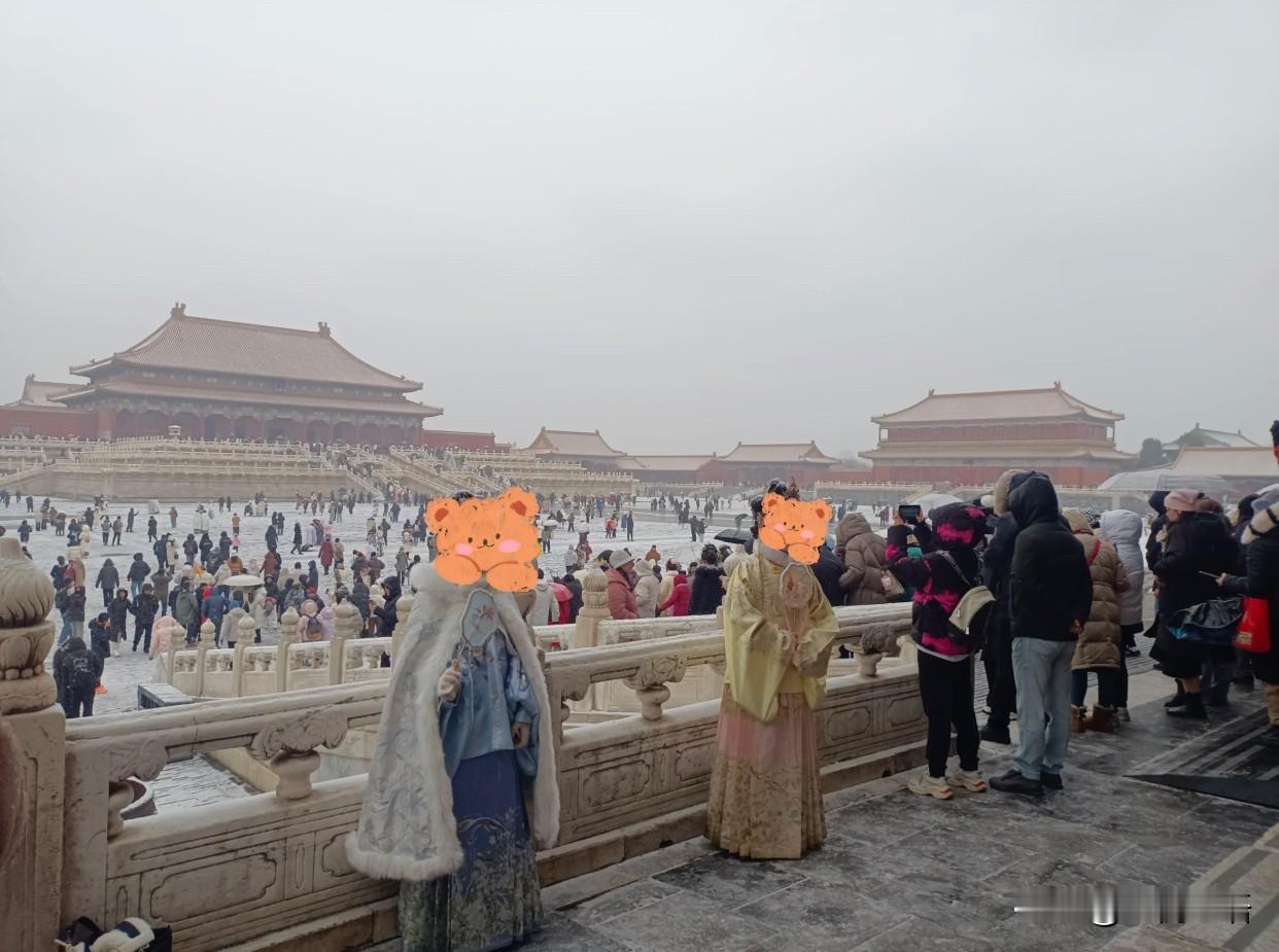 这次来故宫，明显感觉穿汉服的人多了！
故宫初雪配明制汉服，真的很好看。

穿明制