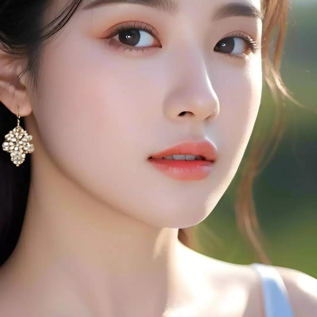 阳光下的温柔少女，闪耀的珍珠耳环，清新自然的美。
