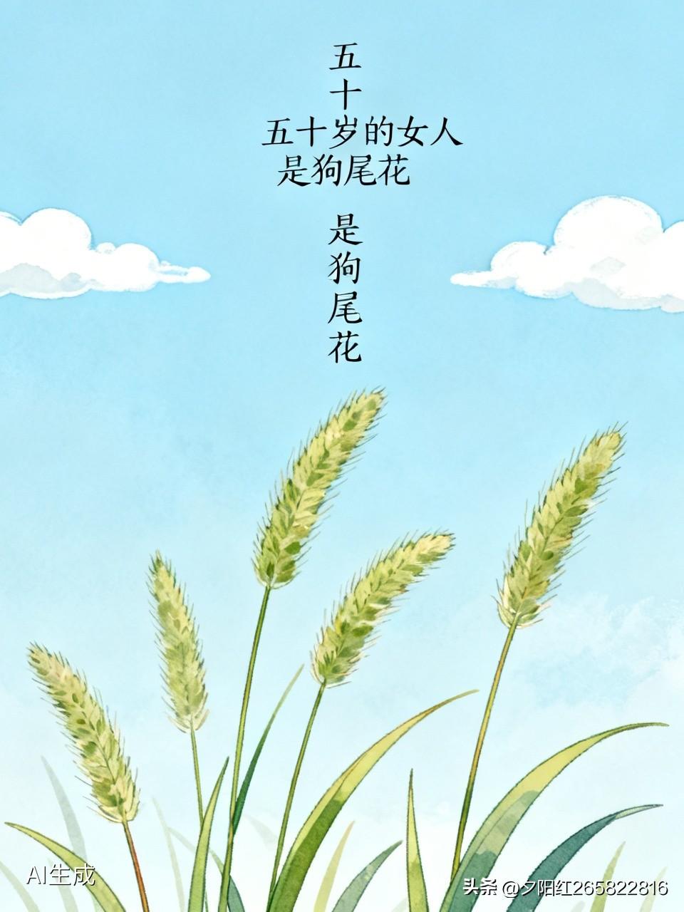 说五十岁的女人是狗尾花，还挺有深意。狗尾花随风而动、见风而起，就像五十岁的女人历